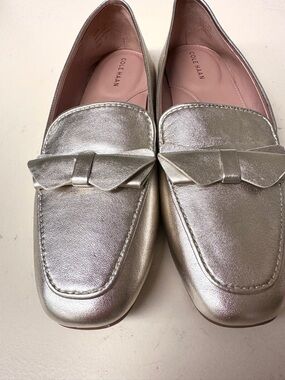 Cole Haan Metallic Gold Bow Loafers - Women's